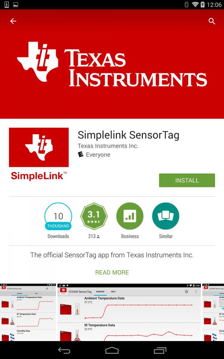 Google Play Store SensorTag Page
